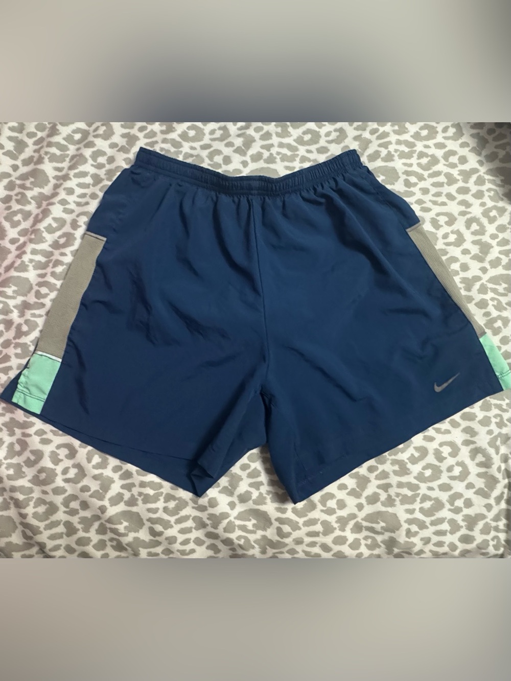 Nike Women's Navy Athletic Shorts with Mint and Gray Panels